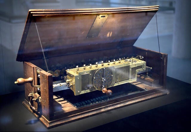 Photograph of replica of Leibniz stepped drum machine